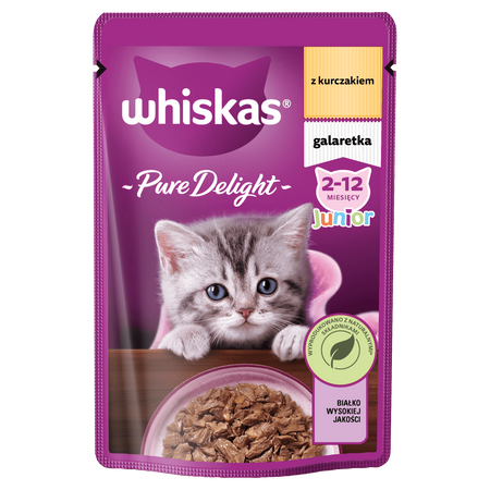 WHISKAS Junior saszetka 28x85 g - mokra karma pełnoporcjowa dla kociąt, kawałki z kurczakiem w galaretce
