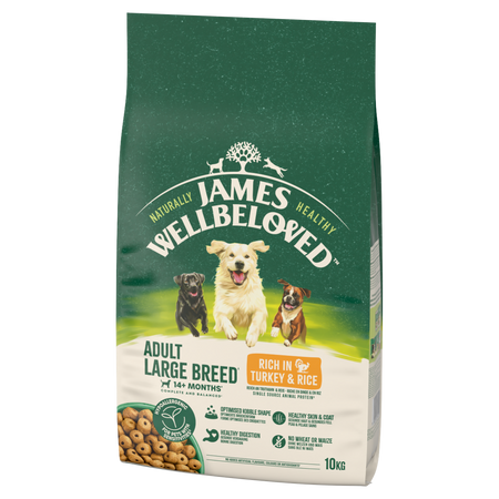 James Wellbeloved Adult 10 kg – sucha karma pełnoporcjowa dla dorosłych psów dużych ras >14 miesięcy - 10 lat, bogata w indyka i ryż