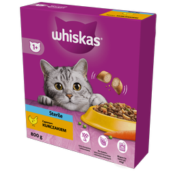 WHISKAS Sterile 800 g - sucha karma pełnoporcjowa dla dorosłych kotów po zabiegu kastracji, z pysznym kurczakiem