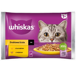 WHISKAS Adult saszetka 4 x 85 g Drobiowa Uczta - mokra karma pełnoporcjowa dla dorosłych kotów, w sosie (kawałki z: kurczakiem, indykiem)