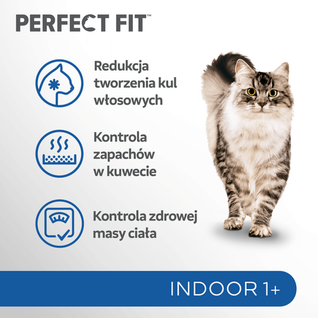 Perfect Fit™ Indoor 1+ 7 kg – sucha karma pełnoporcjowa dla dorosłych kotów, bogata w kurczaka