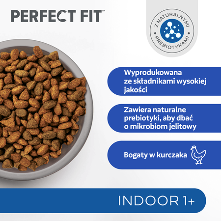 Perfect Fit™ Indoor 1+ 7 kg – sucha karma pełnoporcjowa dla dorosłych kotów, bogata w kurczaka