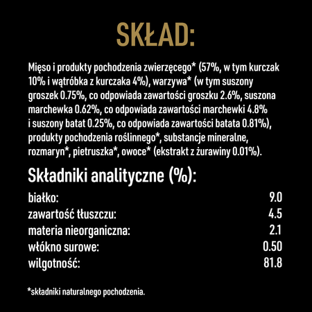 CESAR puszka 400g - mokra karma pełnoporcjowa dla dorosłych psów bogata w kurczaka, przybrana batatem, groszkiem i żurawiną