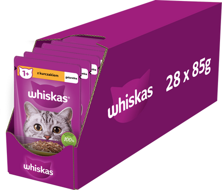 WHISKAS Adult saszetka 28x85 g - mokra karma pełnoporcjowa dla dorosłych kotów, kawałki z kurczakiem w galaretce