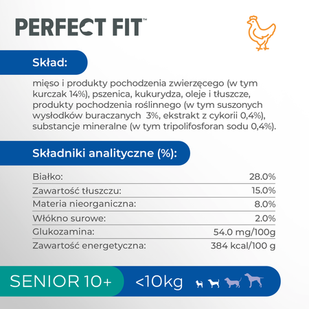 Perfect Fit™ Senior 10+ 825 g – sucha karma pełnoporcjowa dla psów małych ras powyżej 10 lat, bogata w kurczaka