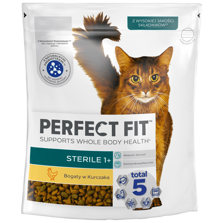 Perfect Fit™ Sterile 1+ 750 g – sucha karma pełnoporcjowa dla dorosłych kotów, bogata w kurczaka