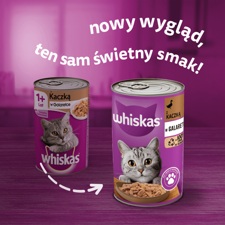 WHISKAS Adult puszka 400 g - mokra karma pełnoporcjowa dla dorosłych kotów, kawałki z kaczką w galaretce