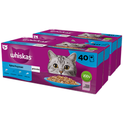 WHISKAS Adult saszetka 80 x 85 g Rybne Przysmaki - mokra karma pełnoporcjowa dla dorosłych kotów, w galaretce (kawałki z: łososiem, tuńczykiem, dorszem, białą rybą)