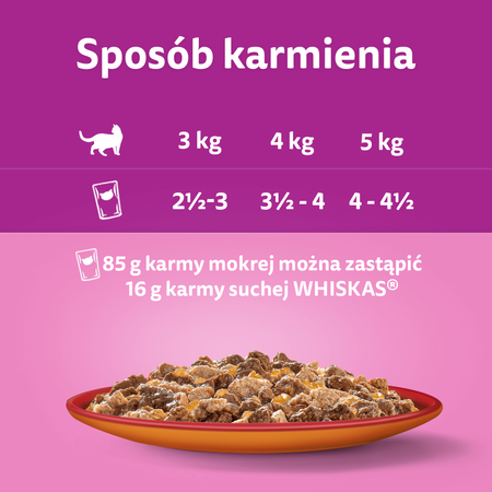 WHISKAS Adult saszetka 4 x 85 g Zestawy Klasyczne - mokra karma pełnoporcjowa dla dorosłych kotów, w galaretce (kawałki z: wołowiną i drobiem, jagnięciną i kaczką)