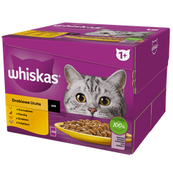 WHISKAS Adult saszetka 24 x 85 g Drobiowa Uczta - mokra karma pełnoporcjowa dla dorosłych kotów, w sosie (kawałki z: kurczakiem, kaczką, drobiem, indykiem)