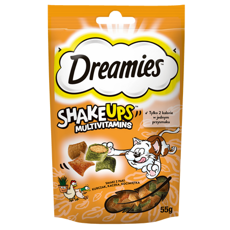 DREAMIES Shake Ups Multivitamins 6x55 g – przysmak dla kota, z kurczakiem, kaczką i kocimiętką