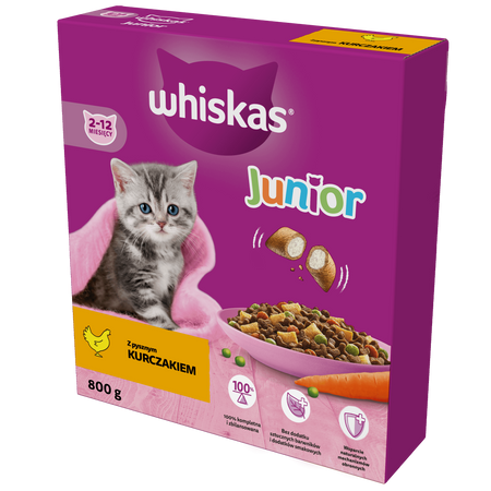 WHISKAS Junior 800 g - sucha karma pełnoporcjowa dla kociąt, z pysznym kurczakiem