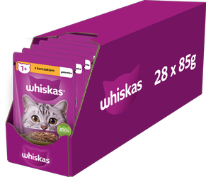 WHISKAS Adult saszetka 28x85 g - mokra karma pełnoporcjowa dla dorosłych kotów, kawałki z kurczakiem w galaretce