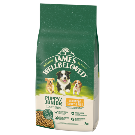 James Wellbeloved Junior 2 kg – sucha karma pełnoporcjowa dla szczeniąt <14 miesięcy, bogata w indyka i ryż