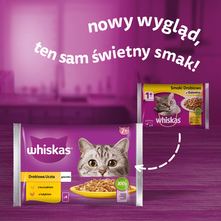 WHISKAS Senior saszetka 4 x 85 g Drobiowa Uczta - mokra karma pełnoporcjowa dla starszych kotów, w galaretce (kawałki z: kurczakiem, indykiem)