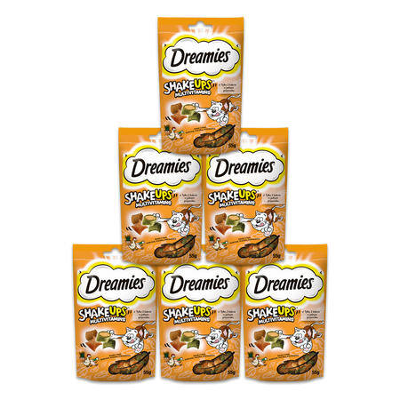 DREAMIES Shake Ups Multivitamins 6x55 g – przysmak dla kota, z kurczakiem, kaczką i kocimiętką