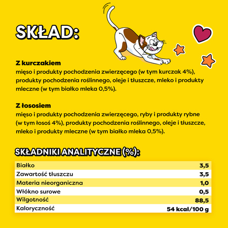 Dreamies Creamy Mega Pack z kurczakiem i z łososiem 12x 10g