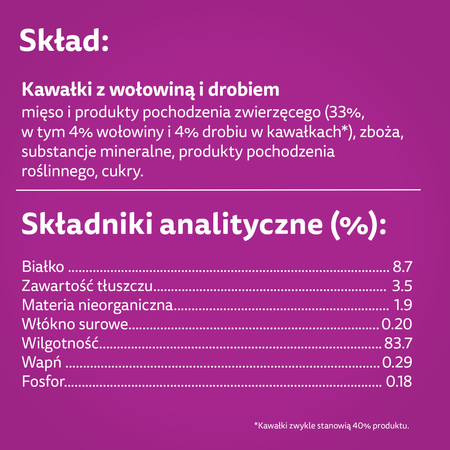 WHISKAS Adult saszetka 28x85 g - mokra karma pełnoporcjowa dla dorosłych kotów, kawałki z wołowiną i drobiem w galaretce
