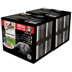 SHEBA® Sauce Lover Mega Pack – pełnoporcjowa, mokra karma w sosie dla dorosłych kotów (z łososiem, z tuńczykiem, z kurczakiem, z kaczką) – 64x85g