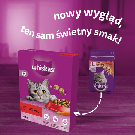 WHISKAS Adult 300 g - sucha karma pełnoporcjowa dla dorosłych kotów, z pyszną wołowiną