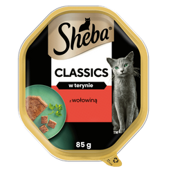 SHEBA Classics tacka 85 g – mokra karma pełnoporcjowa dla dorosłych kotów, z wołowiną, w terynie