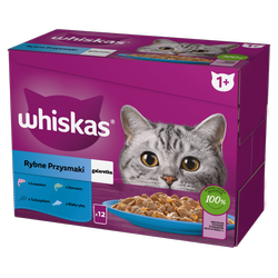 WHISKAS Adult saszetka 12 x 85 g Rybne Przysmaki - mokra karma pełnoporcjowa dla dorosłych kotów, w galaretce (kawałki z: łososiem, tuńczykiem, dorszem, białą rybą)