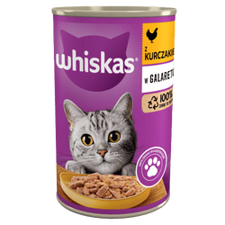 WHISKAS Adult puszka 400 g - mokra karma pełnoporcjowa dla dorosłych kotów, kawałki z kurczakiem w galaretce