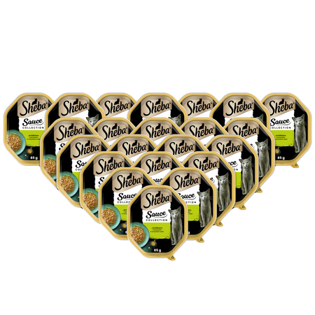 SHEBA Sauce Collection tacka 22x85 g – mokra karma pełnoporcjowa dla dorosłych kotów, kawałki z królikiem i warzywami, w sosie