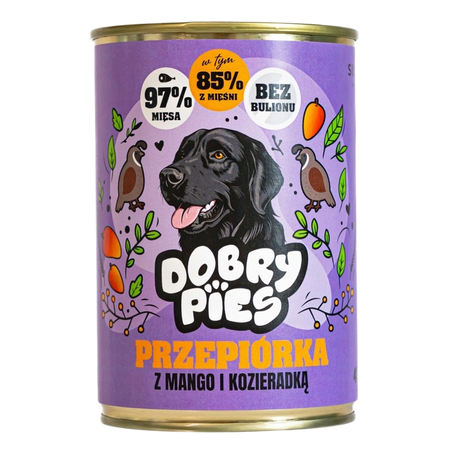 Dobry Pies karma przepiórka, mango,kozieradka 400g