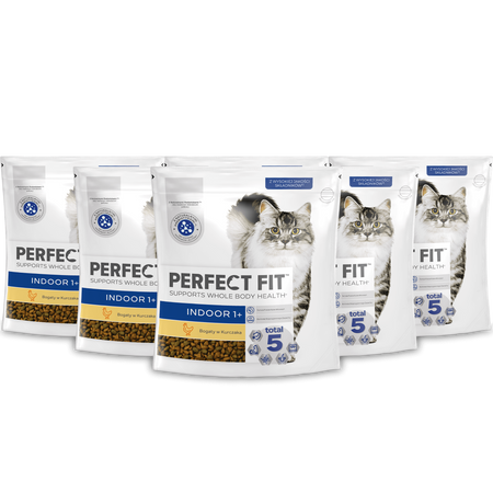 Perfect Fit™ Indoor (1+) 6x750 g – sucha karma pełnoporcjowa dla dorosłych kotów, bogata w kurczaka