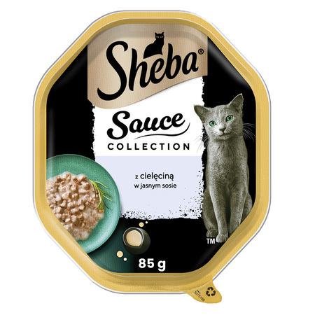 SHEBA Sauce Collection tacka 85 g – mokra karma pełnoporcjowa dla dorosłych kotów, kawałki z cielęciną, w sosie