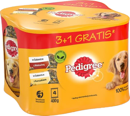 PEDIGREE Adult 3+1 puszka 4x400g - mokra karma dla psów w galaretce (2x z kurczakiem, 2x z wołowiną)