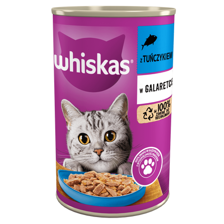 WHISKAS Adult puszka 24x400g - mokra karma pełnoporcjowa dla dorosłych kotów, kawałki z tuńczykiem w galaretce