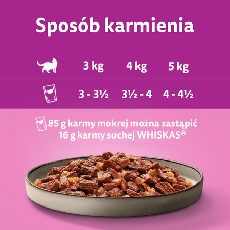 WHISKAS Adult Pure Delight saszetka 24 x 85 g Soczyste Kąski - mokra karma pełnoporcjowa dla dorosłych kotów, w galaretce (kawałki z: wołowiną, kurczakiem, jagnięciną, drobiem)
