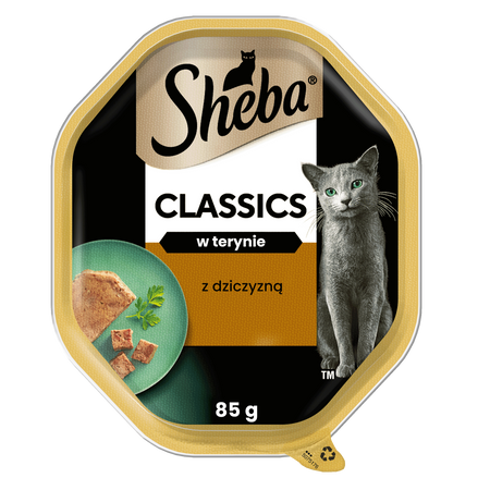 SHEBA Classics tacka 85 g – mokra karma pełnoporcjowa dla dorosłych kotów, z dziczyzną, w terynie