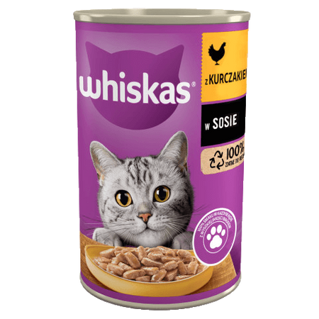 WHISKAS Adult puszka 24x400g - mokra karma pełnoporcjowa dla dorosłych kotów, kawałki z kurczakiem w sosie