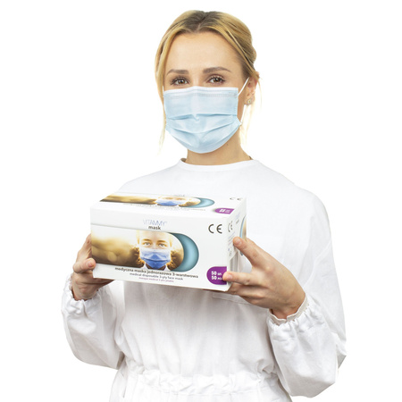 Medyczna maska jednorazowa 3-warstwowa na gumki, zabiegowa TYP II EN14683 / MDRVITAMMY MASK