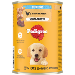 PEDIGREE Junior puszka 400g – mokra, pełnoporcjowa karma dla szczeniąt, z kurczakiem w galaretce