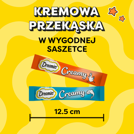 Dreamies Creamy Mega Pack z kurczakiem i z łososiem 12x 10g