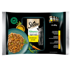 SHEBA Nature’s Collection Drobiowe Smaki 4x85 g – mokra karma pełnoporcjowa dla dorosłych kotów, w galaretce