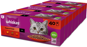 WHISKAS Adult saszetka 4x40x85 g Klasyczne Posiłki - mokra karma pełnoporcjowa dla dorosłych kotów, w sosie (kawałki z: wołowiną, kurczakiem, jagnięciną, drobiem)