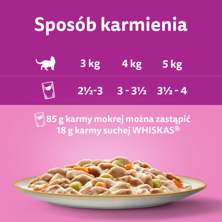 WHISKAS Adult saszetka 4 x 85 g Kremowe Wariacje - mokra karma pełnoporcjowa dla dorosłych kotów, w sosie (kawałki z: kurczakiem i warzywami, jagnięciną i indykiem)