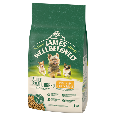 James Wellbeloved Adult 1,5 kg – sucha karma pełnoporcjowa dla dorosłych psów małych ras 6 miesięcy - 10 lat, bogata w indyka i ryż