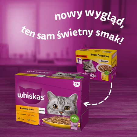 WHISKAS Adult saszetka 12 x 85 g Drobiowa Uczta - mokra karma pełnoporcjowa dla dorosłych kotów, w galaretce (kawałki z: kurczakiem, kaczką, drobiem, indykiem)