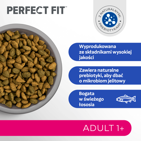 Perfect Fit™ Adult (1+) 6x750g – sucha karma pełnoporcjowa dla dorosłych kotów, bogata w świeżego łososia