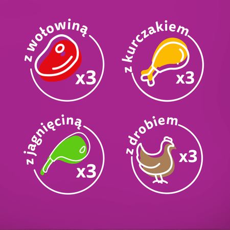 WHISKAS Adult saszetka 12 x 85 g Klasyczne Posiłki - mokra karma pełnoporcjowa dla dorosłych kotów, w sosie (kawałki z: wołowiną, kurczakiem, jagnięciną, drobiem)