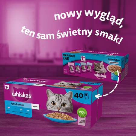 WHISKAS Adult saszetka 80 x 85 g Rybne Przysmaki - mokra karma pełnoporcjowa dla dorosłych kotów, w galaretce (kawałki z: łososiem, tuńczykiem, dorszem, białą rybą)
