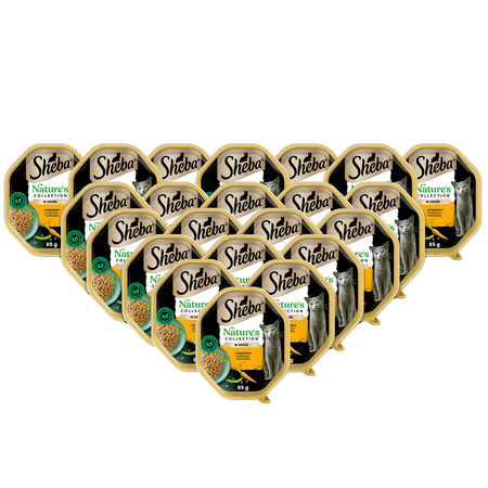 SHEBA Nature’s Collection tacka 22x85 g – mokra karma pełnoporcjowa dla dorosłych kotów, kawałki z indykiem przybranym marchewką, w sosie