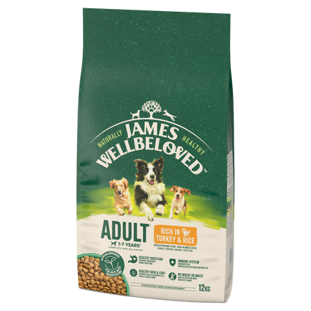 James Wellbeloved Adult 12 kg – sucha karma pełnoporcjowa dla dorosłych psów 1-7 lat, bogata w indyka i ryż