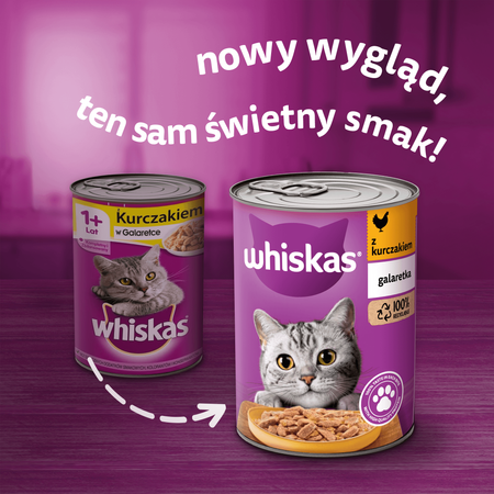 WHISKAS Adult puszka 400 g - mokra karma pełnoporcjowa dla dorosłych kotów, kawałki z kurczakiem w galaretce